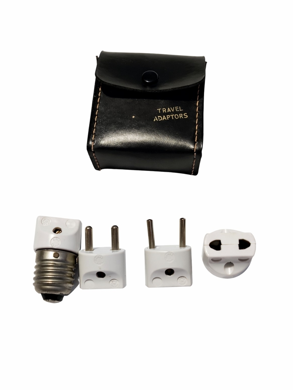 Vintage International Travel Adapter Plug Set With Black Leather Case